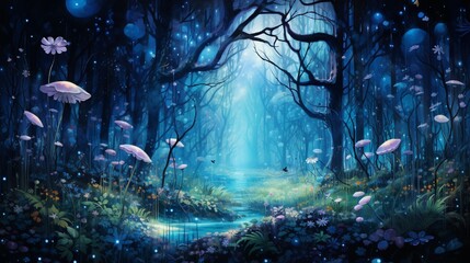 Naklejka premium fairy tale forest night view with moonlight 