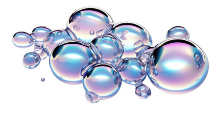 Holographic liquid bubbles, 3d render glossy shape isolated on transparent background. Generative AI