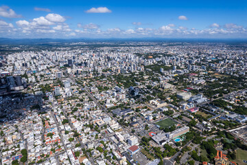 Beautiful aerial view of the city of Santo Domingo - Dominican Republic with is Parks, buildings, suburbs ,turquoise Caribbean ocean, parks and malecon