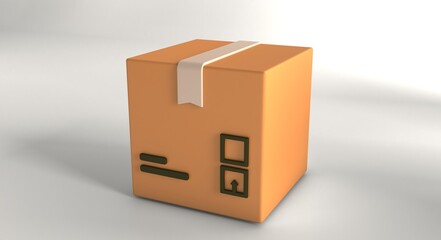 Fototapeta premium Cardboard box, delivery package, shipping box. Transportation, delivery, shipping concept. Cartoon minimal style.