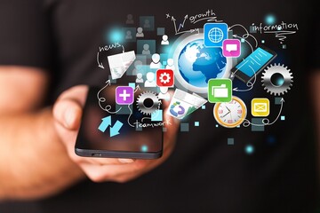 Human hands using modern smartphone