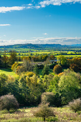 Vista from Burton Dassett Hills on a bright autumnal day - 675393808