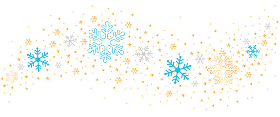 Christmas background. Snowflakes and stars banner. Gold vector illustration.