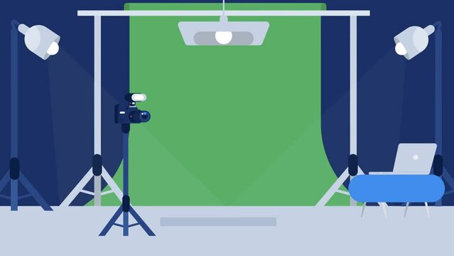 2D Animation Video Background of Studio Film with Studio Light, Lamp, Camera and Green Screen