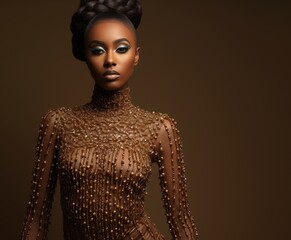 beautiful black woman, photo model in beaded dress