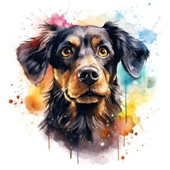 Colorful Dog clipart with vibrant color and watercolor texture, for printing design, t-shirt design, sticker, wall art, POD, isolated on a white background