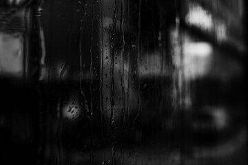 Wet window. Black and white toned image 