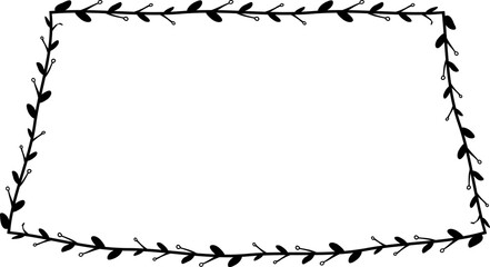 Horizontal Frame flower Wreath floral leaf borders Rectangle shape silhouette black decoration border Branch laurel wedding frames Botanical ornate Elements design badge decoration 