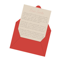 Christmas letter to Santa Claus isolated on white background in flat cartoon style