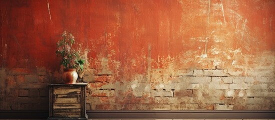 The vintage retro wallpaper adorned the old brick wall with a background of abstract texture adding a grunge and dirty look to the paint creating an appealing vintage atmosphere with its red