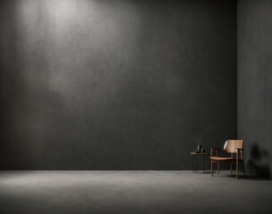 empty black room with chair and blackboard