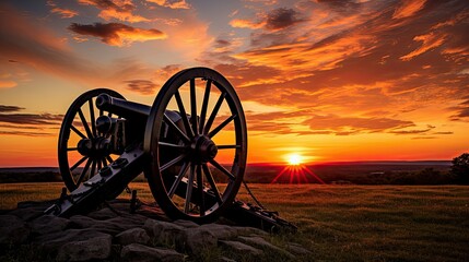 A pair of cannons at sunset at Antietam National - Powered by Adobe