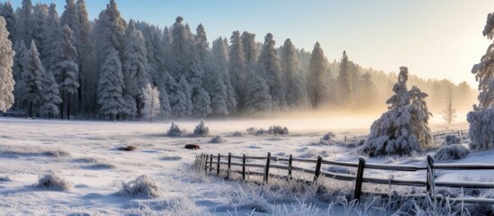 In the Bayanaul national park the winter landscape is adorned with a snowy blanket blending...