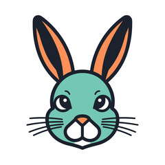 Rabbit face. Cartoon illustration of a rabbit face in flat design
