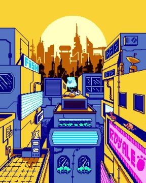 cyber punk city cat looping pixelart animations lofi