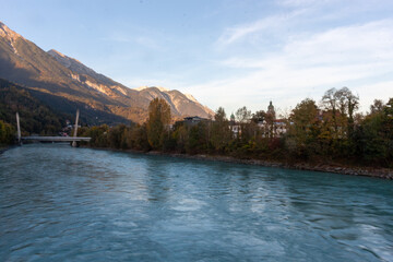 Fototapeta na wymiar Inn river in Innsbruck. View from bridge
