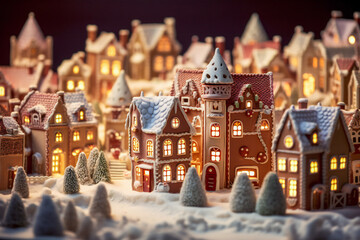 Fototapeta na wymiar Cute gingerbread city, with small houses and details