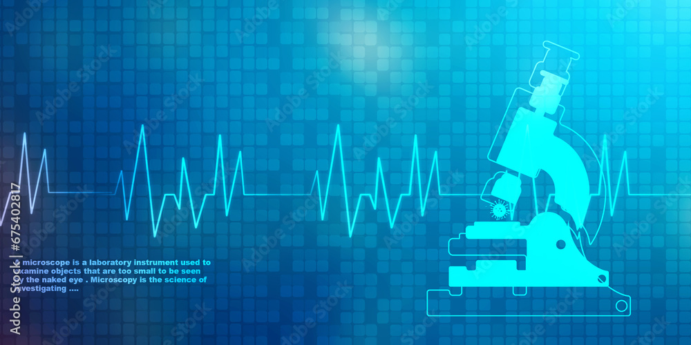 Poster 2d rendering virus testing microscope with medicine bottle