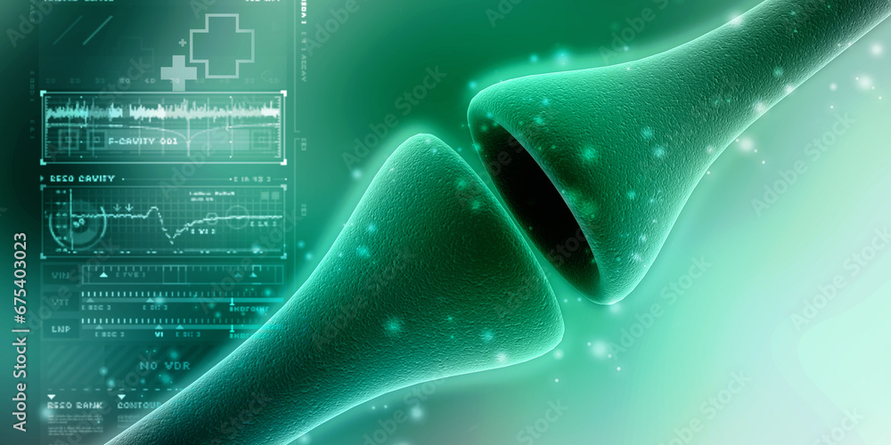 Poster synapse and neuron cells sending electrical chemical signals. 3d rendering