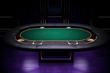 Poker table with green cloth on dark background. illustration.