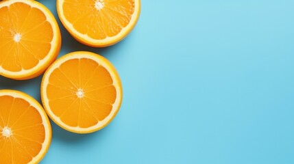 Orange halves on a background.Copy space. Top view.