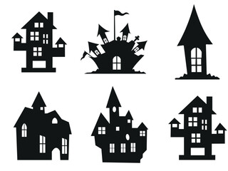 Haunted House silhouette collection. scary halloween house bundle set.