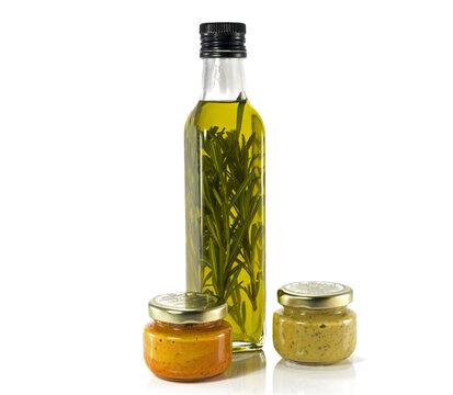 olive oil and sauces on transparent background