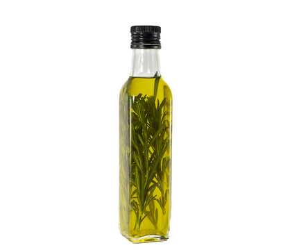 bottle olive oil with oregano on transparent background