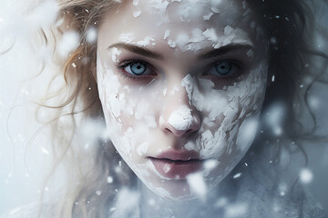A snowpainting-rendered image of wooman face - obrazy, fototapety, plakaty