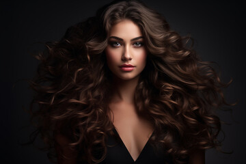 Fototapeta premium Beautiful model woman with long curly hairstyle
