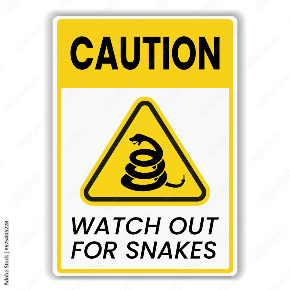 Poster caution snakes sign. snakes warning sign. risk of snakebite. hazard symbol. dangerous area. high pro