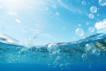 Naklejka na ściany i meble A blue water with bubbles, Generative AI