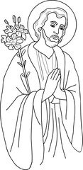 Saint Joseph the Betrothed Hand drawn outline