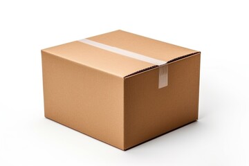 Delivery moving package and gifts concept. Paper beige box isolated on white background