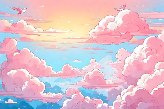 Cloud images with a beautiful anime film theme with a mixture of afternoon and evening awns 4K Ultra HD generative ai
