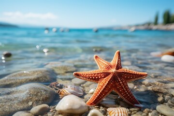 Starfish on the beach at sunrise