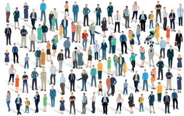 Foto op Canvas illustration vectorielle représentant un grand groupe de personnages sur fond blanc. Une foule de gens, la population d'un pays. Des femmes, des enfants et des hommes d'affaires. © Tof - Photographie