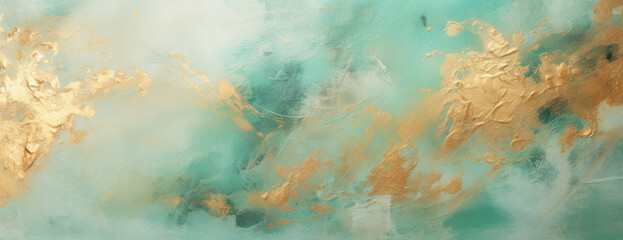 Fototapeta premium Abstract Green and Gold Teal Painting