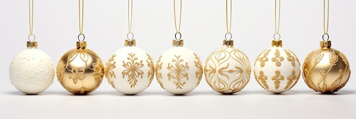 Winter Wonderland Ornaments: White and Gold Elegance on white background 