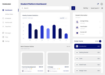 Student, Learning Progress, E-learning, Course and Learn Platform Software Dashboard Template