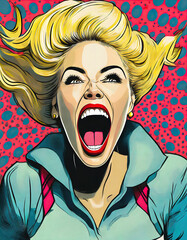 Screaming powerful angry woman protester pop art illustration - obrazy, fototapety, plakaty