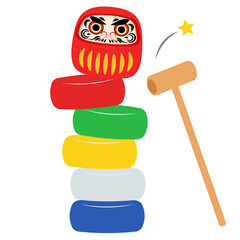 だるま落とし叩いているイラスト素材