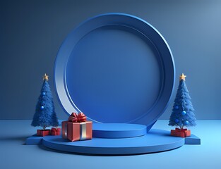 blue podium for product display with new year and Christmas background made with Generative AI