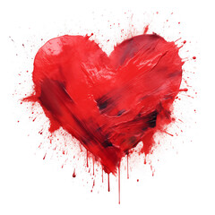Red Heart Painted with Loose Brushstrokes and Splash-Like Splatters on White Background – Perfect...