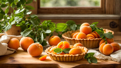 Obraz na płótnie Canvas Appetizing pie with apricots in the kitchen