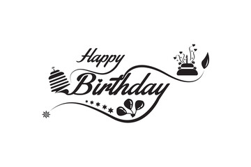 Happy Birthday Lettering Text Banner. Black Color Typography With Vector Illustration. Greeting Gift Poster and Card EPS Template Design.