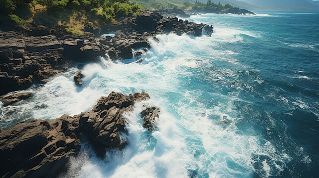 waves crashing on rocks HD 8K wallpaper Stock Photographic Image 