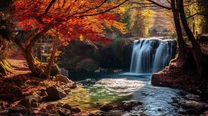 Peaceful Flowing Water in Autumn Landscape generated by AI tool 