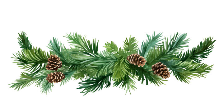 PNG Christmas banner. Pine tree branches garland on transparent background