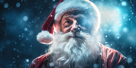 Santa Claus in a Luminous Sky with Expressive Gestures